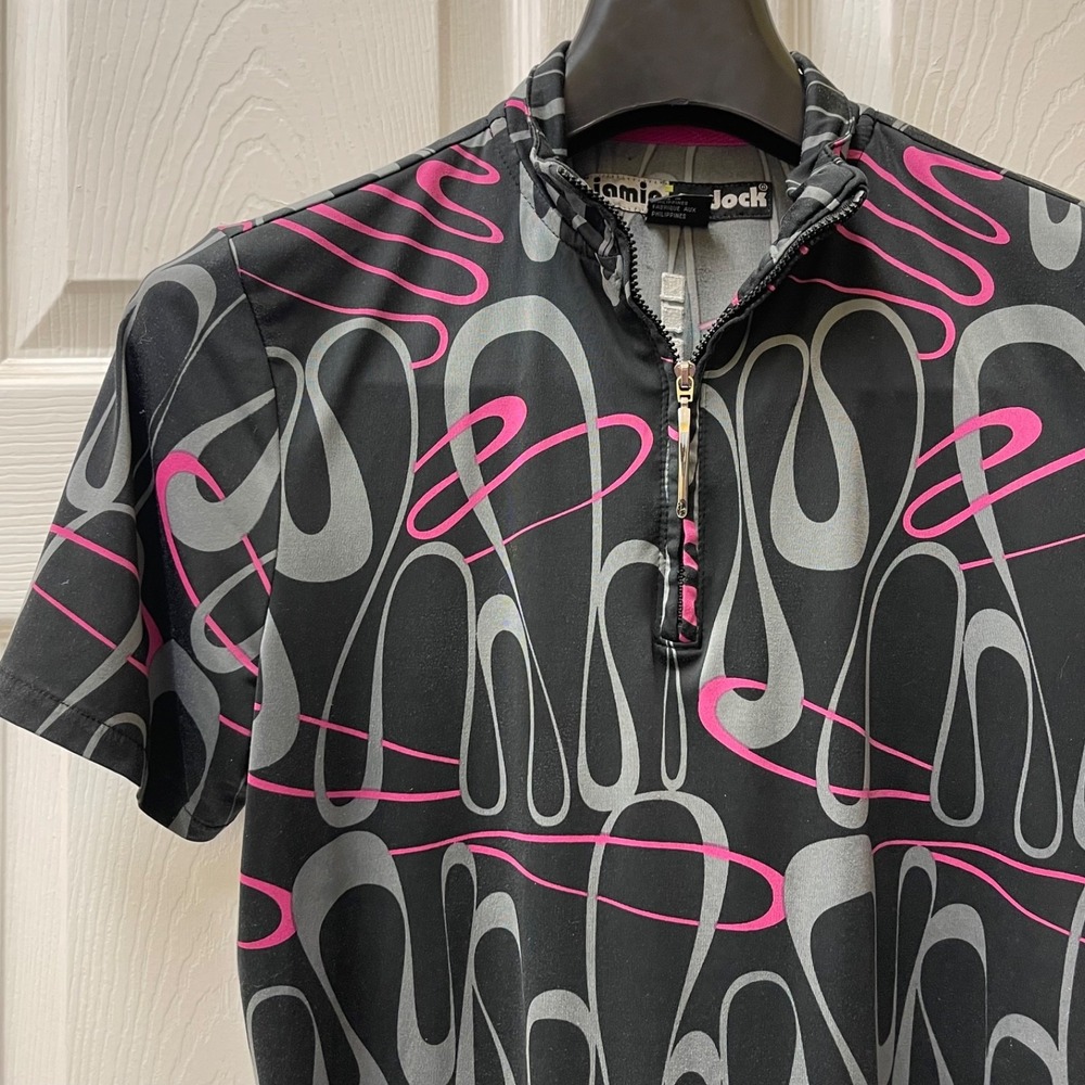 Vintage Jamie Sadock Women's Sz Small Black Cap Sleeve 1/4 Zip Polo Shirt